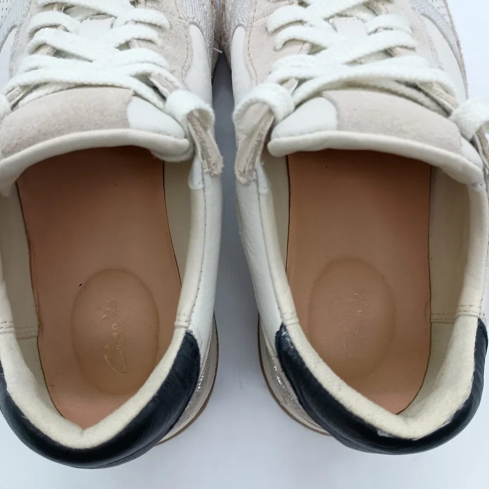 Clarks CraftRun Lace White Leather Suede Metallic‎ Sneakers Womens 7.5
